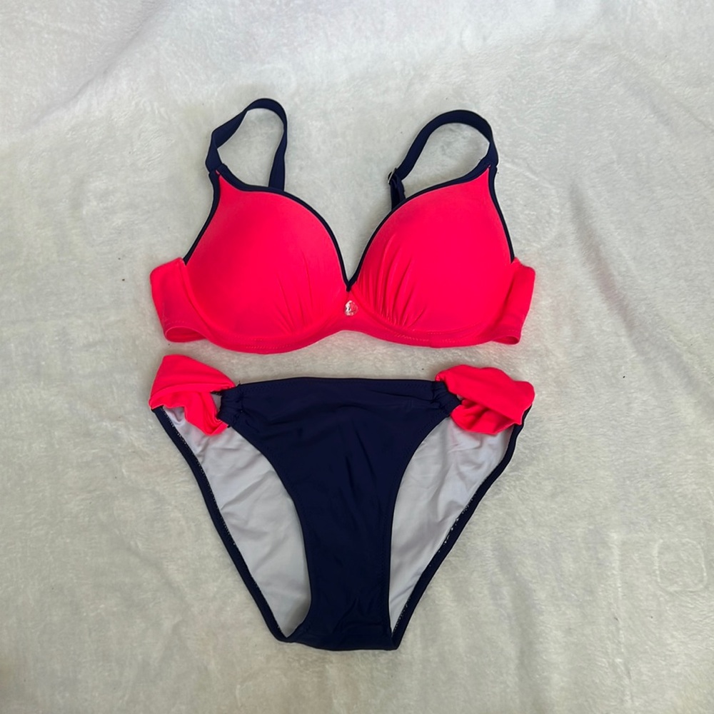 Navy and hot pink swimsuit set